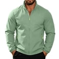 thumbnail image 2 of Men's Lightweight Zip Up Windbreaker Jacket Long Sleeve Stand Collar Solid Trendy Fall Casual Outerwear Jacket with Pocket for Hiking and Travel Mint Green 4XL, 2 of 6