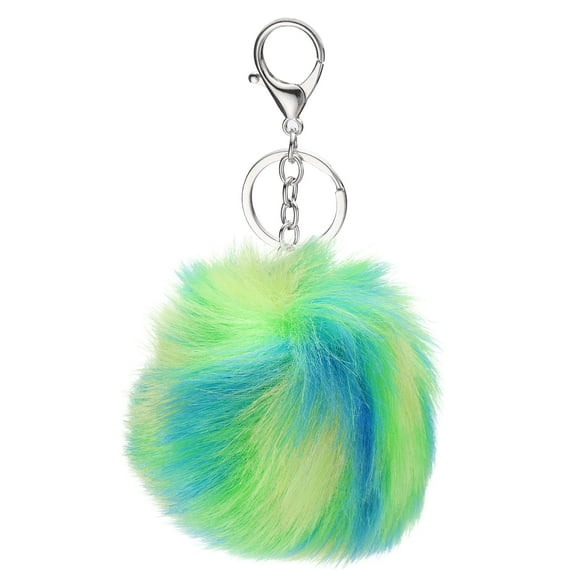 Uxcell Pom Pom Keychain, 8 cm Soft Cute Fluffy Ball Key Ring, Blue-Green