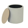 thumbnail image 2 of Storage Small Round Storage Ottoman with Wood Lift-Top Lid, Light Gray/Natural, 2 of 9