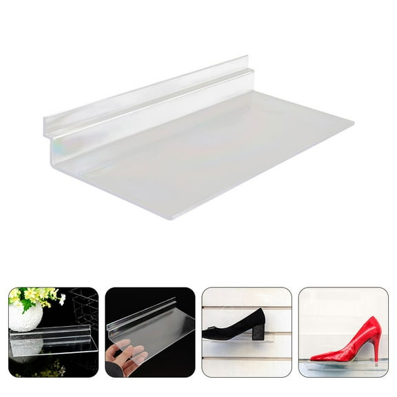 BRIGHTFUFU 4Pcs Rectangular Clear Slatwall Shelves for Wall-mounted Shoe Display in Simple Design 11.8x4.7x1.4in