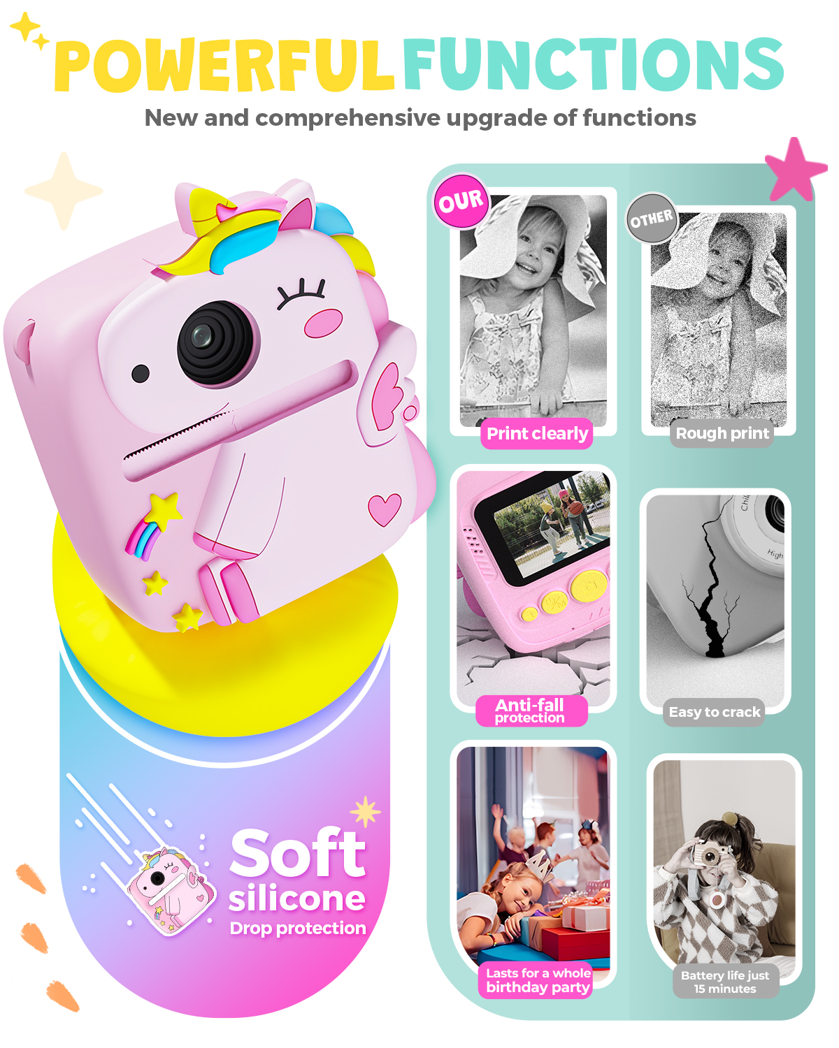 Prysyed Upgrade Kids Camera Instant Print, Pink photo 3