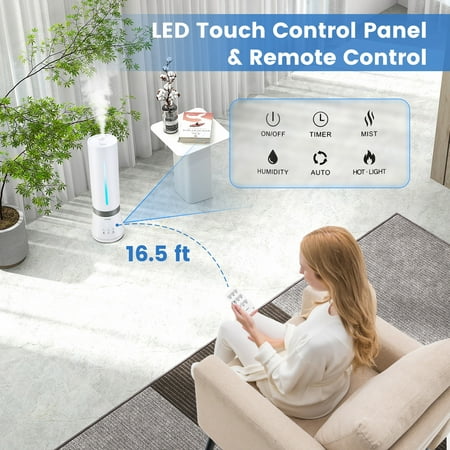 Costway Humidifier for Large Room 9L Warm & Cool Mist Top Fill Ultrasonic Air Vaporizer - White