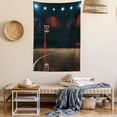 thumbnail image 2 of Basketball Tapestry, Picture of Empty Basketball Court Sport Arena with Wood Floor Print, Wall Hanging for Bedroom Living Room Dorm Decor, 40W X 60L Inches, Brown Black and Red, by Ambesonne, 2 of 5
