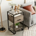thumbnail image 4 of End Table with Drawer and 3-Tier Storage & Tempered Glass Top, Kitchen Side Table with Steel Frame, Greyish Brown, 4 of 7