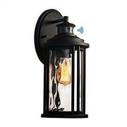 MOTINI 1-Light Outdoor Wall Sconce Lantern with Motion Sensor and Dusk to Dawn 60 W Bulb Included IP23 Waterproof Exterior Light Fixtures Wall Mount in Black Finish with Water Glass Shade