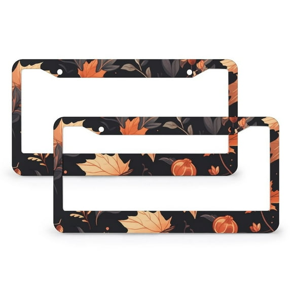 License Plate Frames Pumpkin Maple Leaf Flower Personalized License Plate Frame 2 Pieces Seasonal Autumn Harvest Vintage Thanksgiving Stainless Aluminum License Plate Frame for Women Men US Vehicles