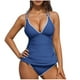 thumbnail image 2 of Traje de baño de bikini de verano para mujer, de color liso, con cojín en el pecho y sin soporte de acero, sin espalda, con tirantes, de nailon., 2 of 6