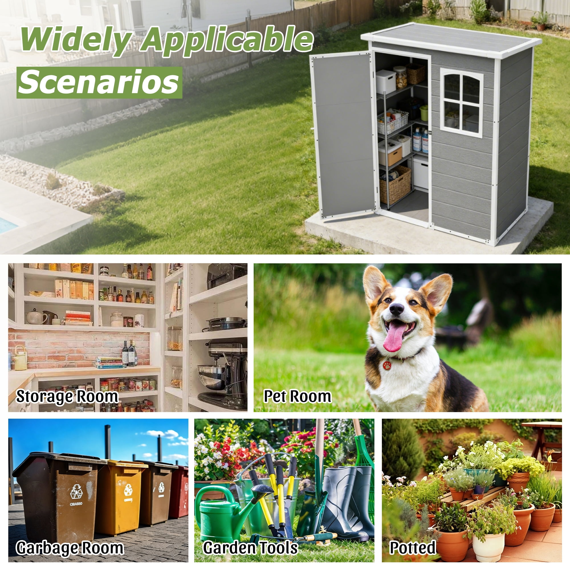 5 x 3 FT Resin Outdoor Storage Shed with Floor, Garden Plastic Shed with Lockable Door & Window for Backyard, Patio, Lawn