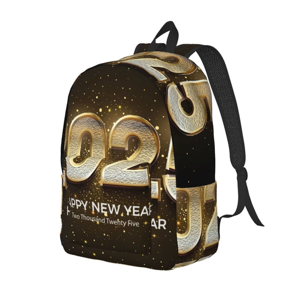 Disketp Happy New Year 2025 E Mochila de Lona Estampada, Mochila Escolar de Viaje Ligera para Estudiantes y Portátil-Small
