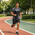 thumbnail image 5 of Men's Workout Shirts Quick Dry Seamless Short Sleeve Tshirts Breathable Compression Workout T-Shirt Geometric Print Athletic Tee For Gym Running Training, 5 of 6