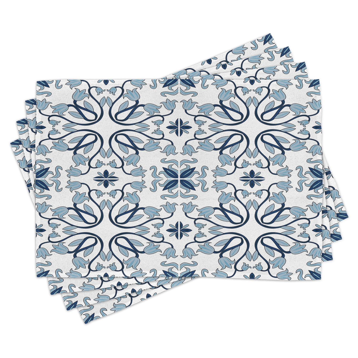 Ethnic Placemats Set of 4 Medieval Persian Palace Flower Leaf Shapes Arabian Inspired Motifs Artwork Print, Washable Fabric Place Mats for Dining Room Kitchen Table Decor,Pale Blue, by Ambesonne