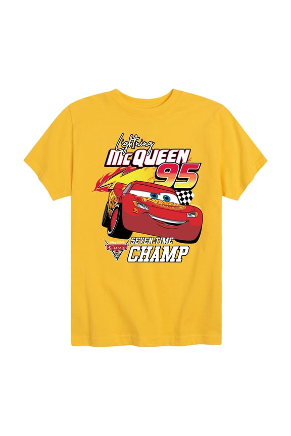 Disney's Cars - Lightning McQueen Seven Time Champ - Boy's Toddler And Youth Short Sleeve Graphic T-Shirt