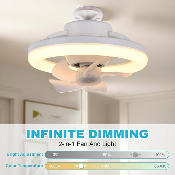SHANNA Ceiling Fans with Lights and Remote, 48W 3 Color LED 3 Speed Wind Low Profile Ceiling Fan with Light Flush Mount Ceiling Fan White Modern Fandelier for Bedroom Living Room
