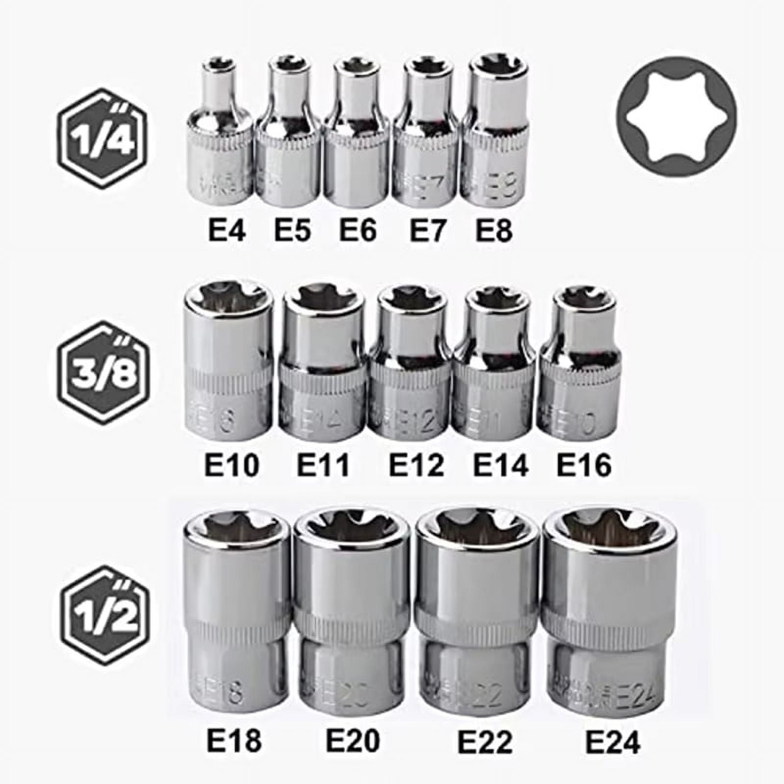 14PCS Female E Star Torx Socket Set E4-E24 E-Torx External Hex Socket Insert Nut