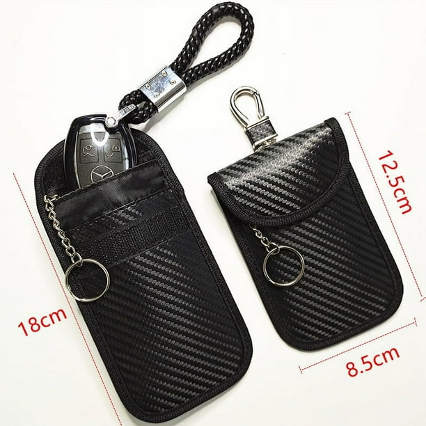 Funda negra para llaves de coche, anti-RFID, bolsa Faraday con bloqueo de señal, fundas con bloqueo de señal RFID para llaves de coche, funda protectora anti-RFID de fibra de carbono.