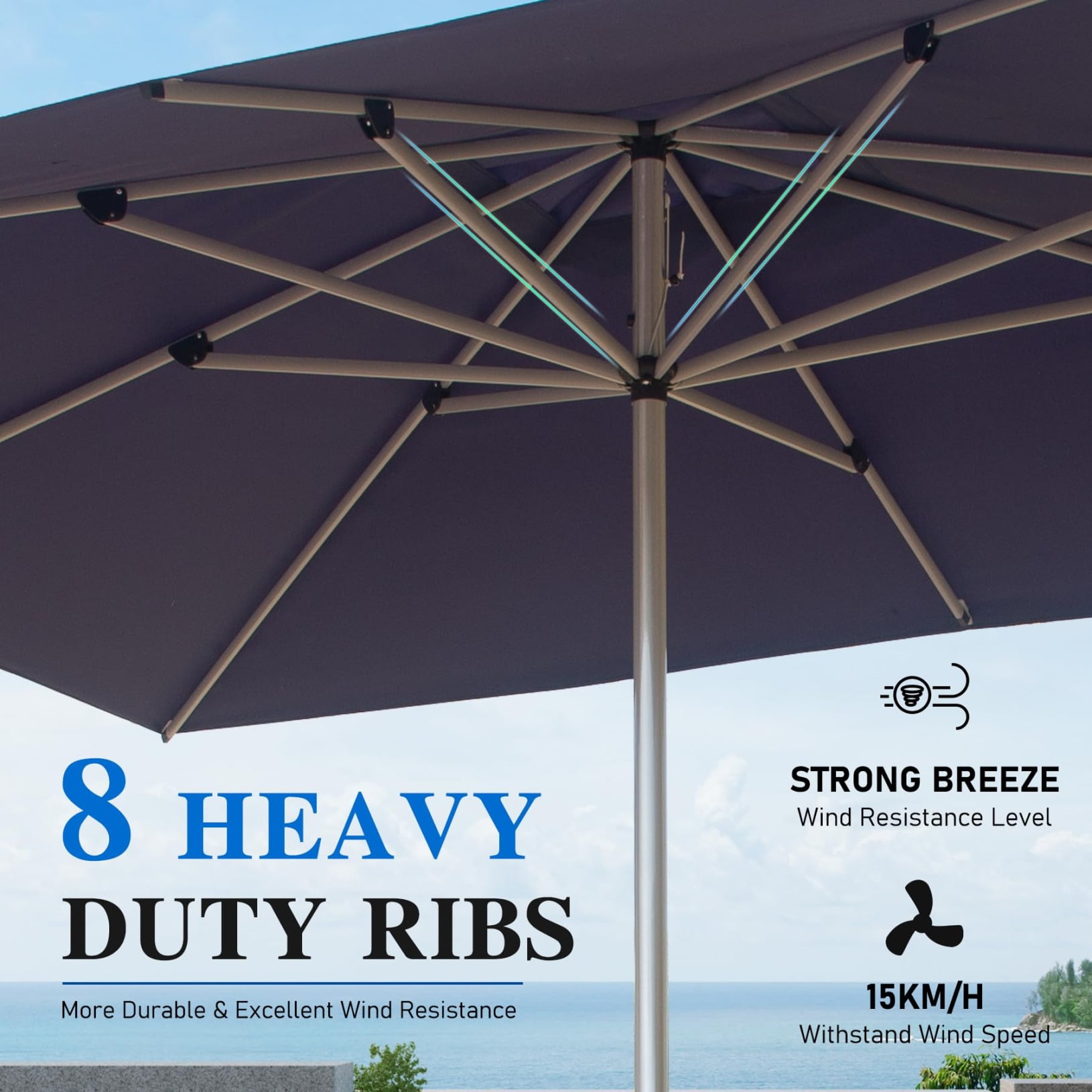 9x11.5 FT Rectangular Patio Umbrella, Double-Sided Outdoor Shade with Crank Lift & Tilt Mechanism, Wind-Resistant Aluminum Frame for Poolside, Patio & Backyard - Navy Blue (Base Not Included)