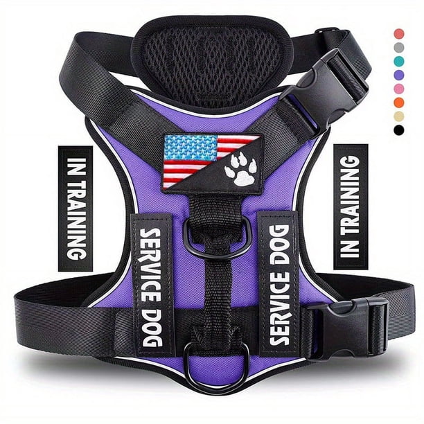 Service Dog Harness, Reflective Dog Vest Harness With 5 PCS Patches, Adjustable Soft Oxford Pet Harness, Inner Layer Mesh, Easy To Control For Small Medium Large Dogs