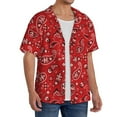 thumbnail image 3 of Ratiio Red Paisley Floral Print Mens Casual Short Sleeve Shirts Button Down Textured Shirts Summer Beach Shirt with Pocket Men's Casual Short-sleeved Shirt, 3 of 5
