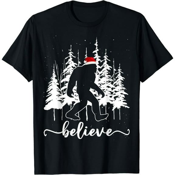 Believe Bigfoot Light Santa Squatch Christmas Tree Pajamas T-Shirt