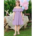 thumbnail image 5 of Arshiner Girls Summer Floral Ruffle Sundress Cold Shoulder Casual Holiday Dresses, 5 of 6