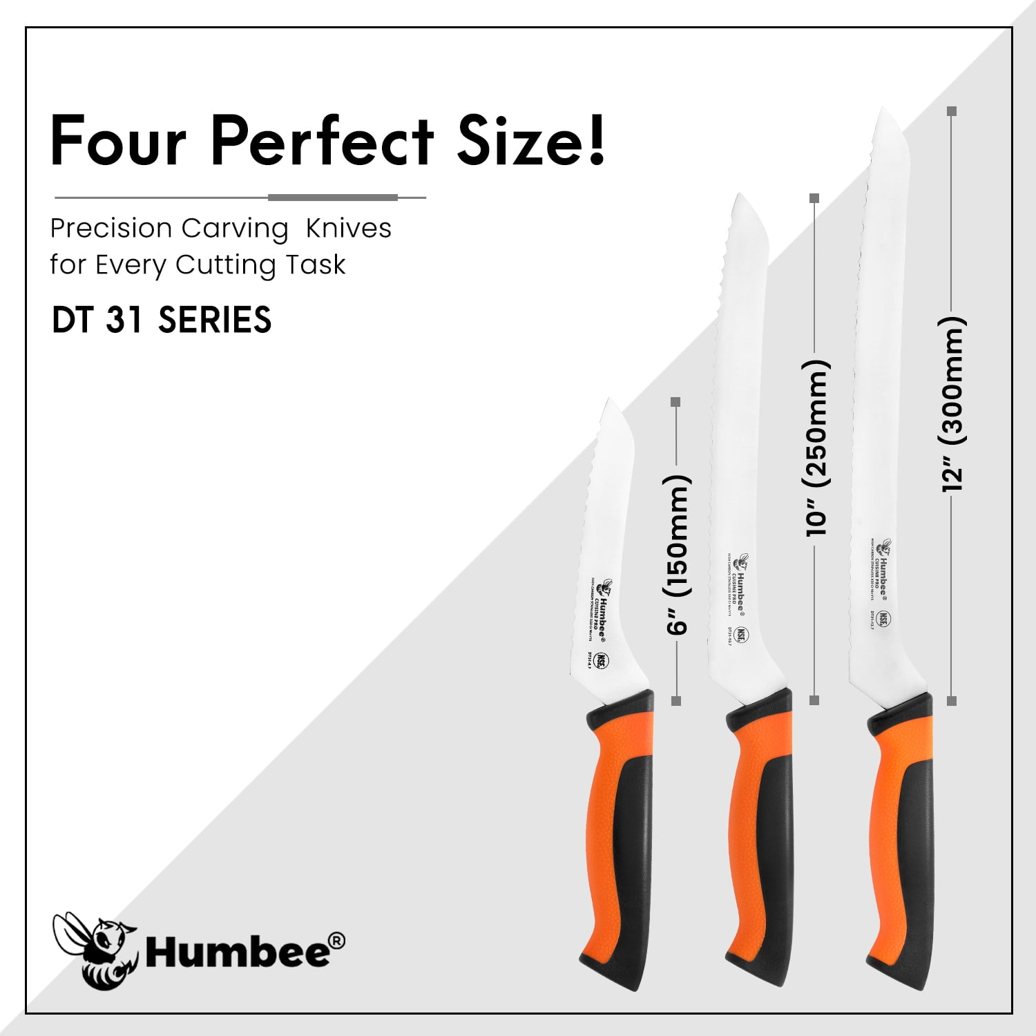 HUMBEE 6-Inch Offset Bread Knife with Width Wave Teeth (Serrated), Orange, DT-31 Series