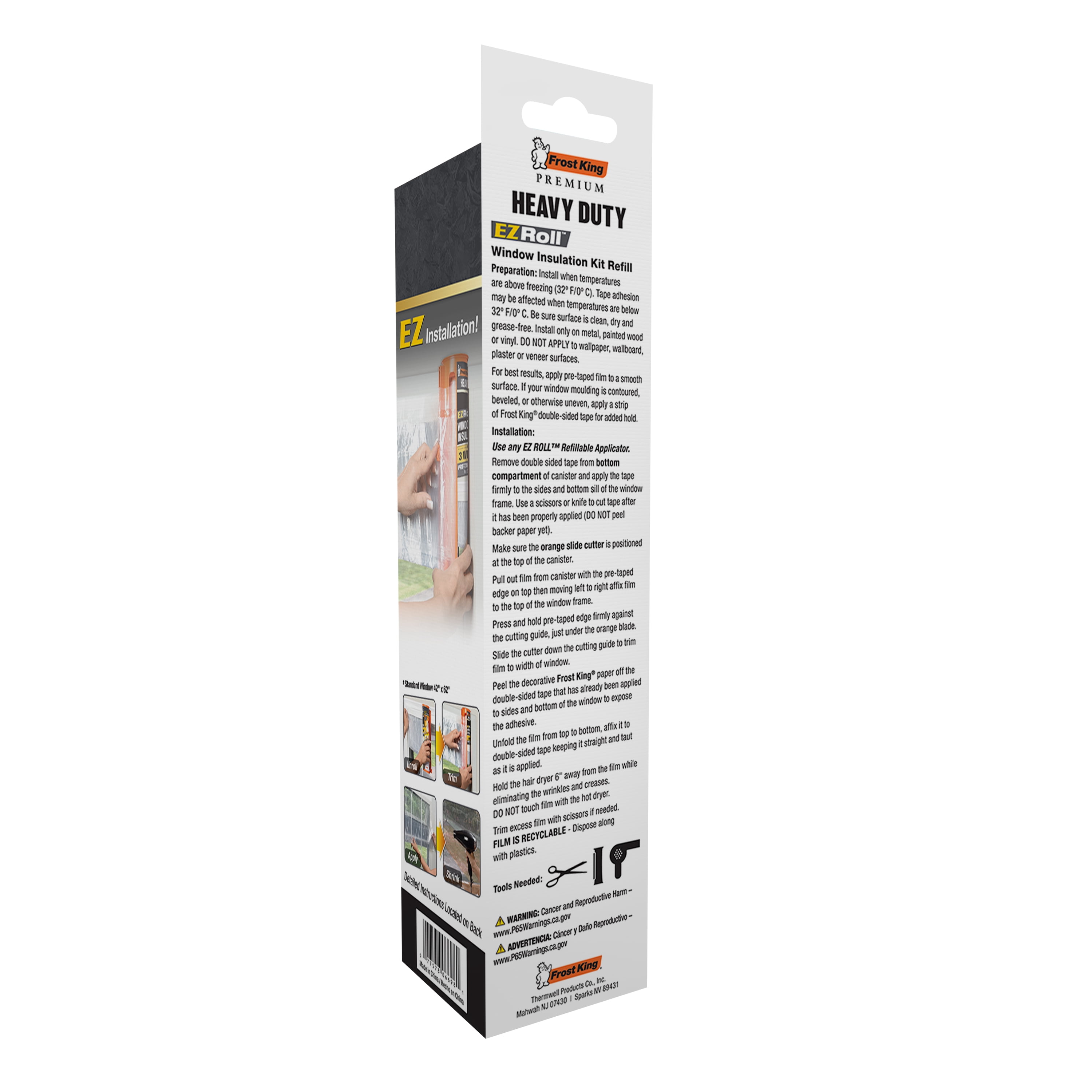 Frost King® EZ833RF EZ Roll Heavy Duty Roll-on Window Shrink Kit Polyolefin Refill, 62" x 126", Enough for 3 Standard Windows