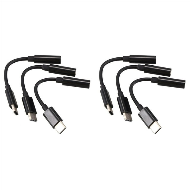 6 Piezas Type C A 3.5mm Adaptador de Audio para Auriculares,USB-C A 3.5mm Hembra AUX Cable Conector de Microfono para Moto Z,Le 2/Le Pro 3,No Apto para y Pixl(Negro)