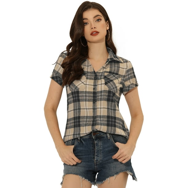 CamiDe Cuadros Estilo Western De Algodón Clásico Con Botones PaMujer Marrón XL