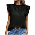 thumbnail image 2 of Plus Size Tank Tops for Women Sleeveless Ruffle Round Neck Pleated Shoulder Flounce Solid Color Top Black XL, 2 of 6