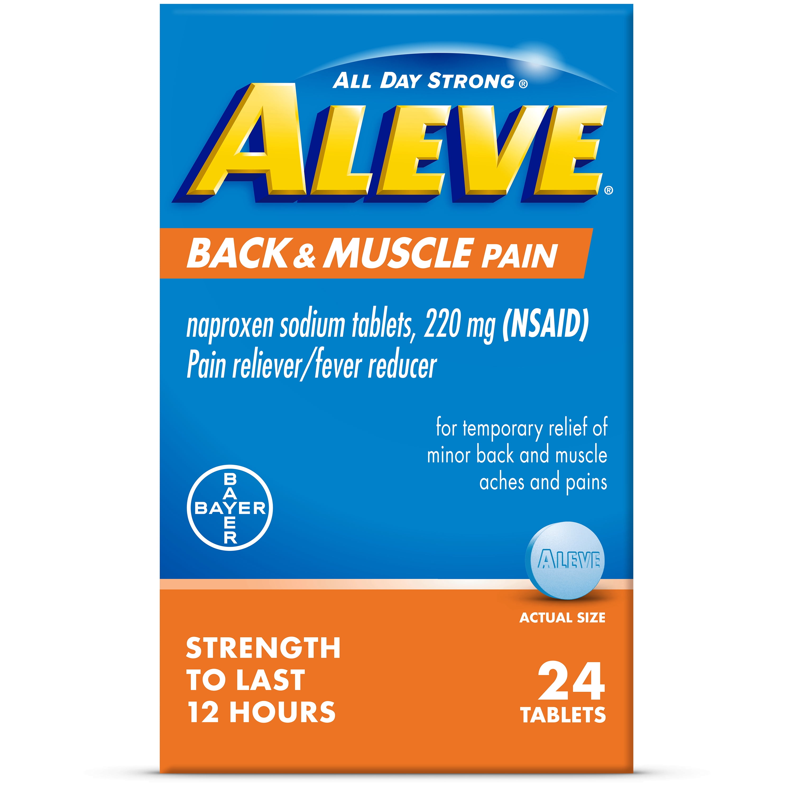 (3 pack) Aleve Back & Muscle Pain Reliever Naproxen Sodium Tablets, 24 Count