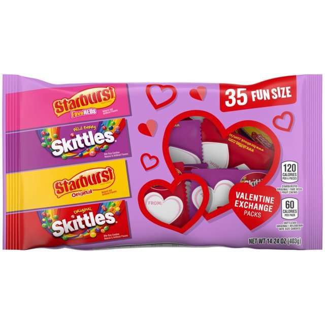 SKITTLES Original, SKITTLES Wild Berry & STARBURST Original and STARBURST FaveReds Fun Size - Assorted Candy Variety Pack - Candy Bulk Individually Wrapped, 20.13oz