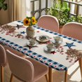 thumbnail image 3 of Independence Day Table Cloths for 4 Foot Rectangle Tables, Red Blue Stars Stripes Flag Wood Plaid Patio Waterproof Elastic Fitted Tablecloths, Washable Rectangular Table Cover for Camping, 3 of 8