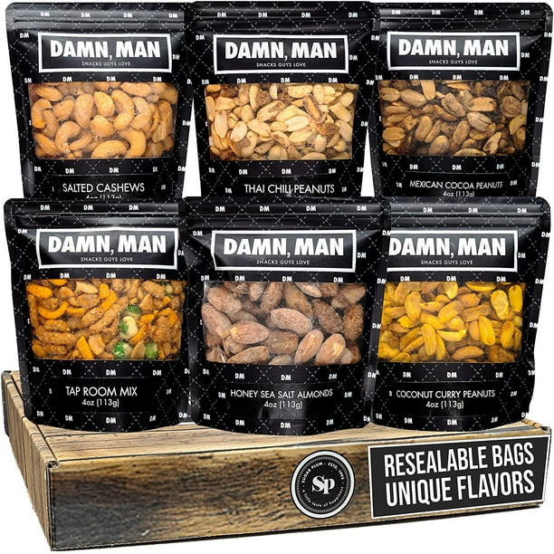 Nuts Gift Basket for Men Six Gourmet Nut Flavors, Includes Almonds