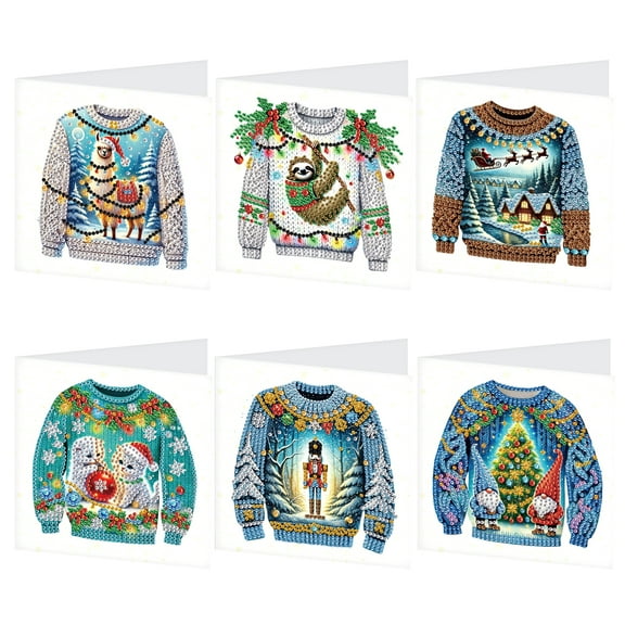 6pcs Diamond Art Painting Kit Greeting Cards, Animal Gnomes Christmas Clothes 5D DIY Special Shape Diamond Greeting Cards Creative Gifts, Christmas Thanksgiving Greeting Cards Congratulation