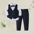 thumbnail image 2 of 2-3 Years Toddler Baby Boys Suit Set 3Pcs Kids Long Sleeve Formal Dress Shirt with Bowtie Vest Pants Suit Tuxedo Wedding Party Outfits 9 12 18 Months 2T 3T 4T 5T 6T Boys Fall Winter Clothes,Blue, 2 of 4