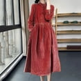 thumbnail image 2 of Swuxness Women Long Sleeves Loose A line Dress, Women Casual Long Dresses, Women's Solid Color Vintage Knotted Collar Stand Collar Loose Fitted Corduroy Long Dress Orange, M, 2 of 5