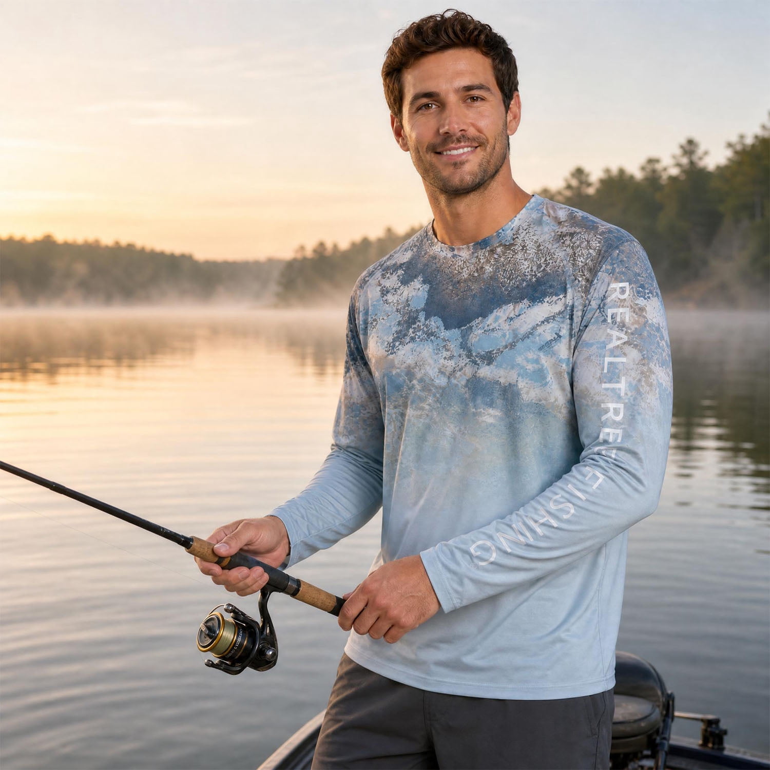 Realtree Men's Long Sleeve Performance Fishing Tee, Granite Bay, 2XL