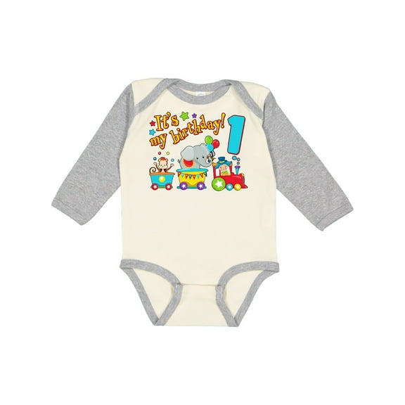 Inktastic It's My Birthday Circus Train 1st Birthday Boys or Girls Long Sleeve Baby Bodysuit