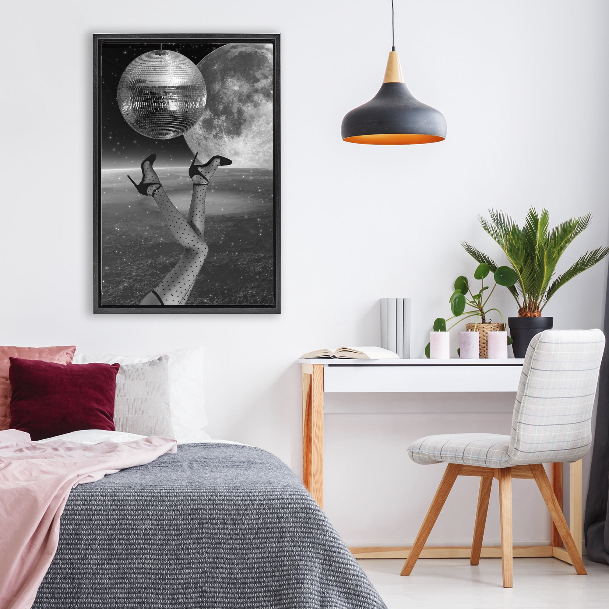 Hangin' Over Disco & Planet Black Framed Floater Canvas Wall Art, design by Elo Marc