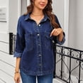 thumbnail image 6 of MaFYtyTPR Women's Denim Jackets Fashion Casual Long Sleeved Button Pocket TurndownCollar Coat with Pocket Slim Comfy Cardigan Jean A-Dark Blue L, 6 of 6