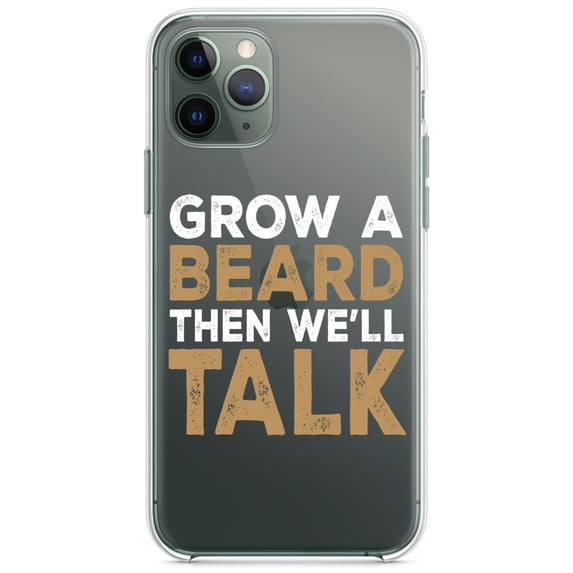 DistinctInk Clear Shockproof Hybrid Case for iPhone 13 Pro MAX (6.7" Screen) - TPU Bumper Acrylic Back Tempered Glass Screen Protector - Grow a Beard Then We'll Talk