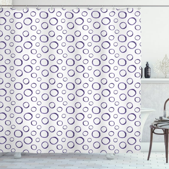 Geometric Shower Curtain, Repetitive Gradient Purple Tone Oval Motifs Simplistic Illustration, Fabric Bathroom Set with Hooks, 69W X 70L Inches, Lavender and Quartz, by Ambesonne