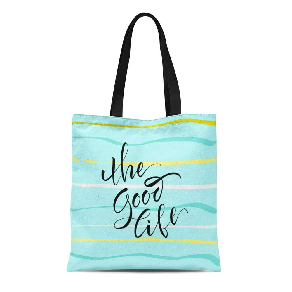 LADDKE Canvas Tote Bag Stock Lettering the Good Life Motivational