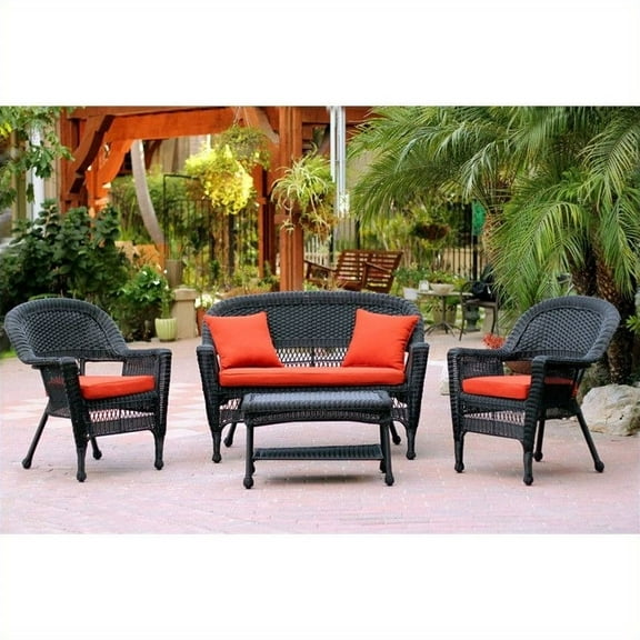 Jeco 4pc Wicker Conversation Set in Black