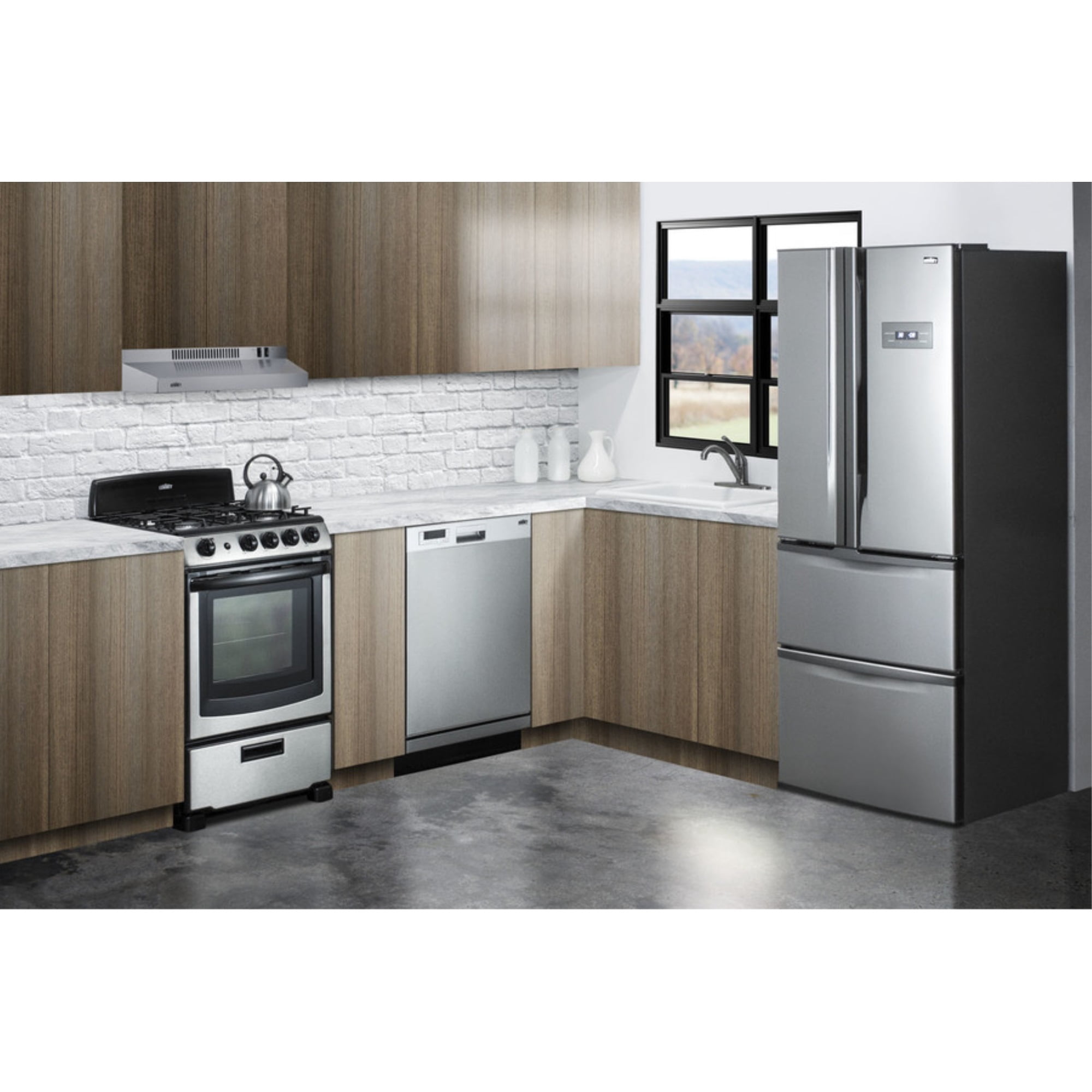 24" wide gas range (PRO247SS) and 24" wide convertible range hood (HR24RSS) shipped together