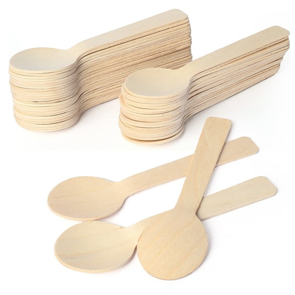 LotFancy 200 Mini Disposable Wooden Spoons, 4 in Compostable Small Tasting Sampling Spoons