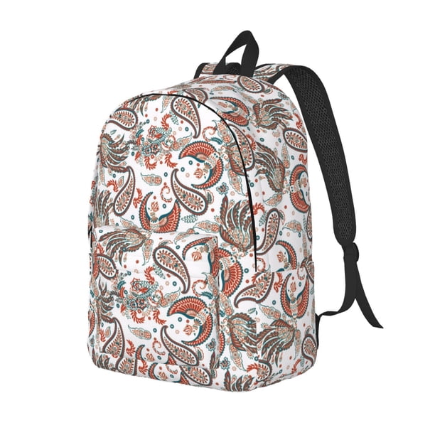 Disketp Paisley Floral print Canvas Backpack Lightweight Travel Daypack Student Rucksack Laptop Backpack-Small