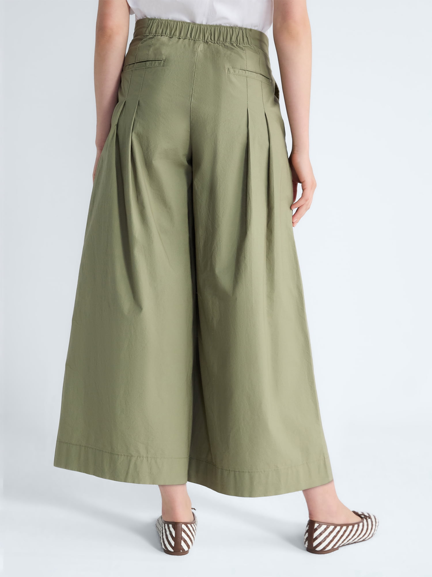 Free Assembly Women's and Women's Plus High Rise Wide Leg Pleated Culotte Pants, Sizes XS-XXL