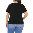 thumbnail image 3 of Agnes Orinda Women's Plus Size Tops Contrast Trim Tie Knot Square Neck Short Sleeve T-Shirts Casual Blouses 1X Black, 3 of 6