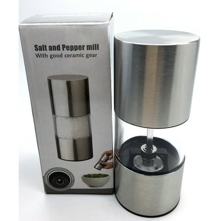 - Black & White or Stainless Steel Finish Salt & Pepper Mill/Grinder Set Automatic
